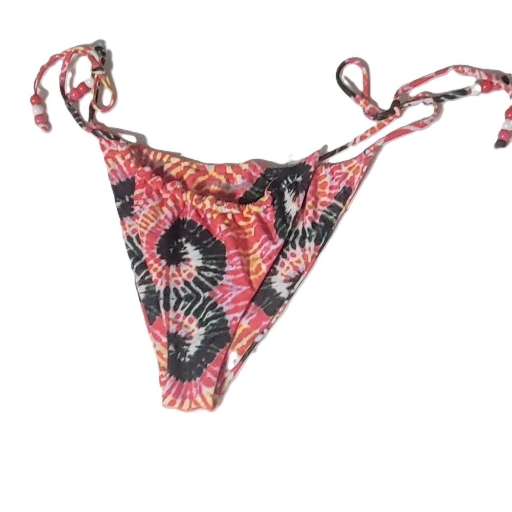It's Now Cool Tie Dye Swirl Bikini Bottom Beaded Tie Side Swim Size S